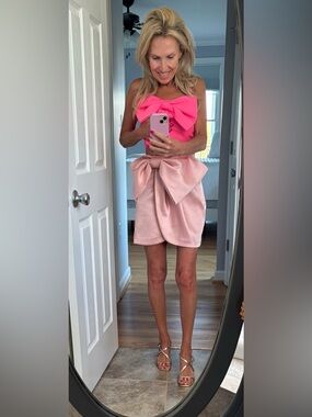 H&M Light Pink Large Bow Detail Mini Skirt